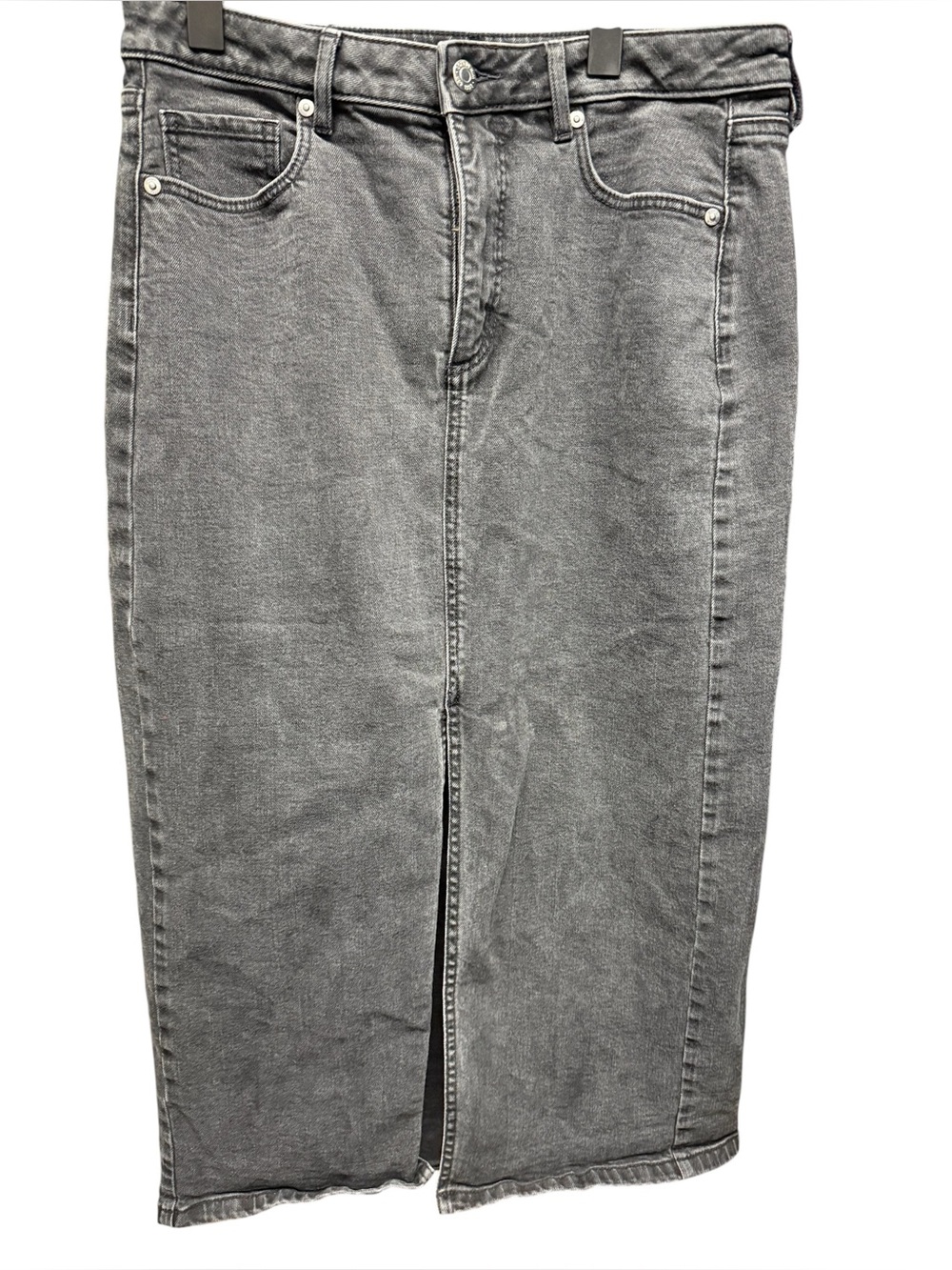 LOFT Washed Black Denim Front Slit Midi Skirt Size 8 /29 Streetwear Fall Fashion